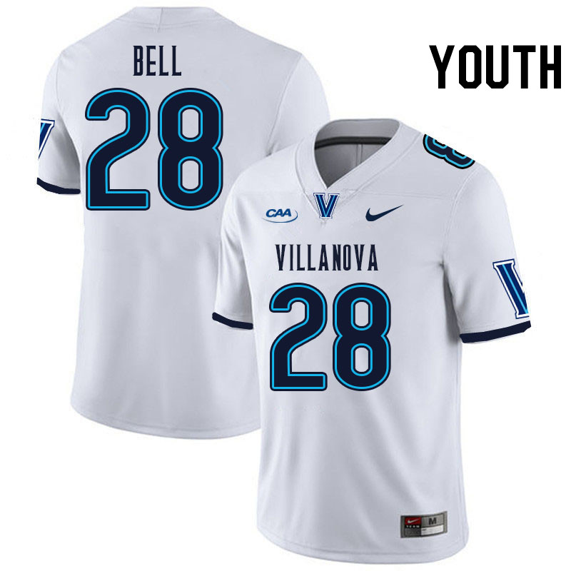 Youth #28 Brendan Bell Villanova Wildcats College Football Jerseys Stitched Sale-White